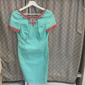 Lily Pulitzer shift dress - size 2 - Light blue and coral jewels